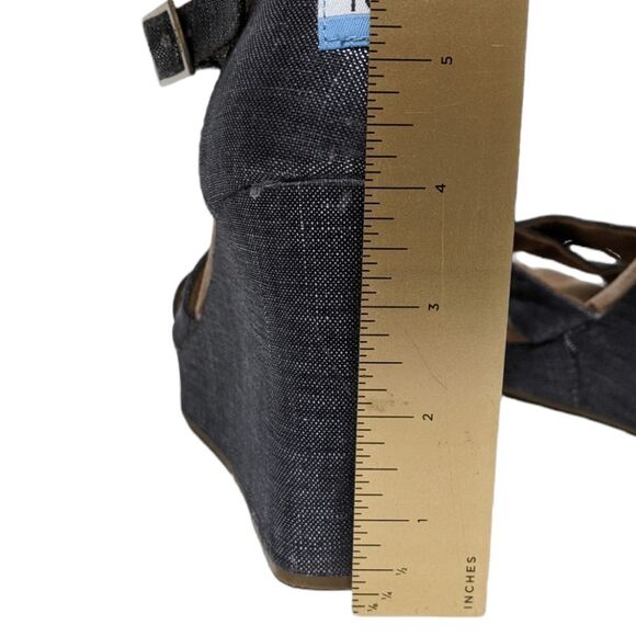 TOMS Metallic Denim Strappy Wedge Heels 12 - Picture 9 of 12